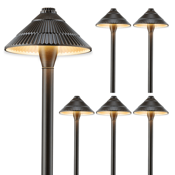 Gardenreet Brass Low Voltage Pathway Lights, 12V Outdoor LED Landscape Path Lights(Umbrella) for Walkway Driveway Garden Yard Without G4 Bulb(6 Pack)