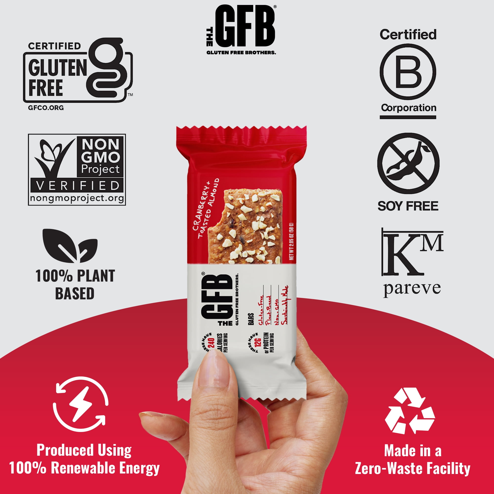 The Gluten Free Brothers – The GFB Snack Bars – Cranberry Toasted Almond – Vegan, 2.05 Oz (12 Count)
