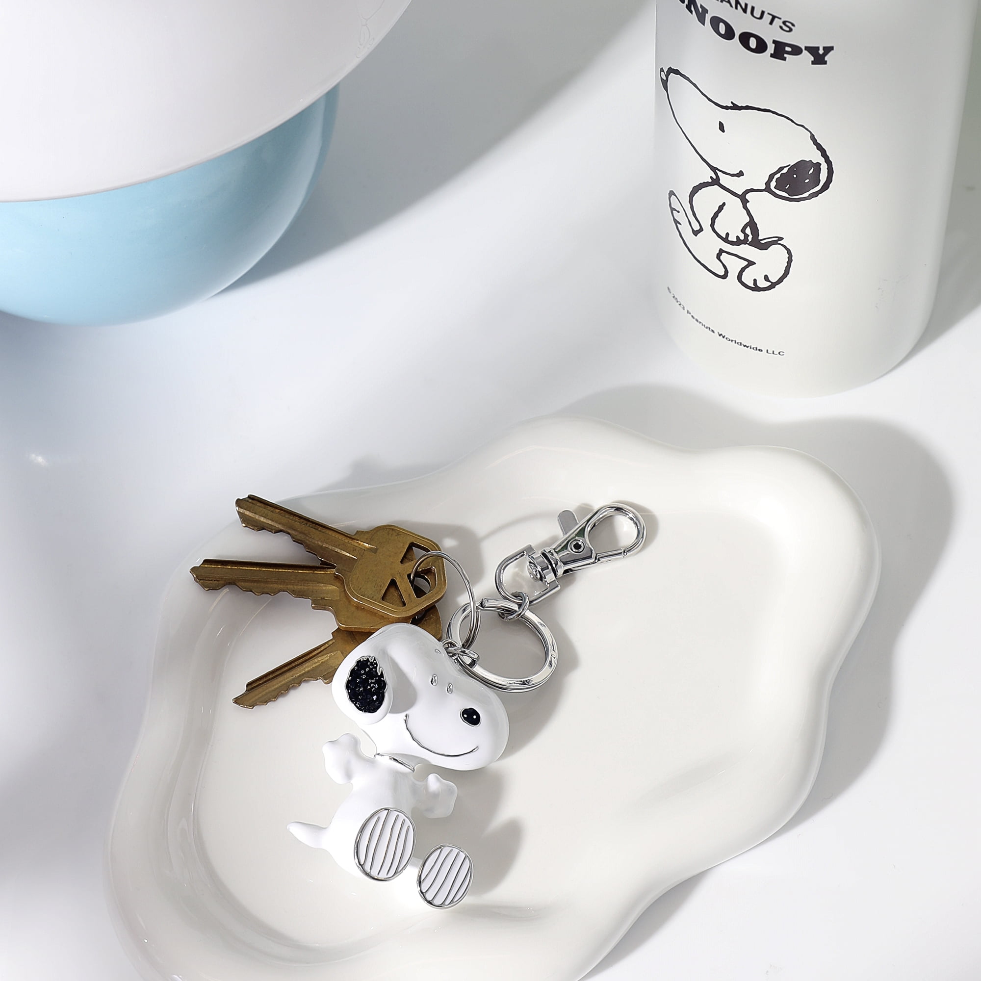 Peanuts Snoopy Keychain and Bag Charm Official License, Silver Tone and White Enamel Keychain Purse Charm
