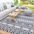 thumbnail image 2 of Outsunny Outdoor Patio Rug, Large Camping Carpet with Carrying Bag, 6' x 9' Waterproof Plastic Straw, Reversible, Blue & White Geometric, 2 of 9
