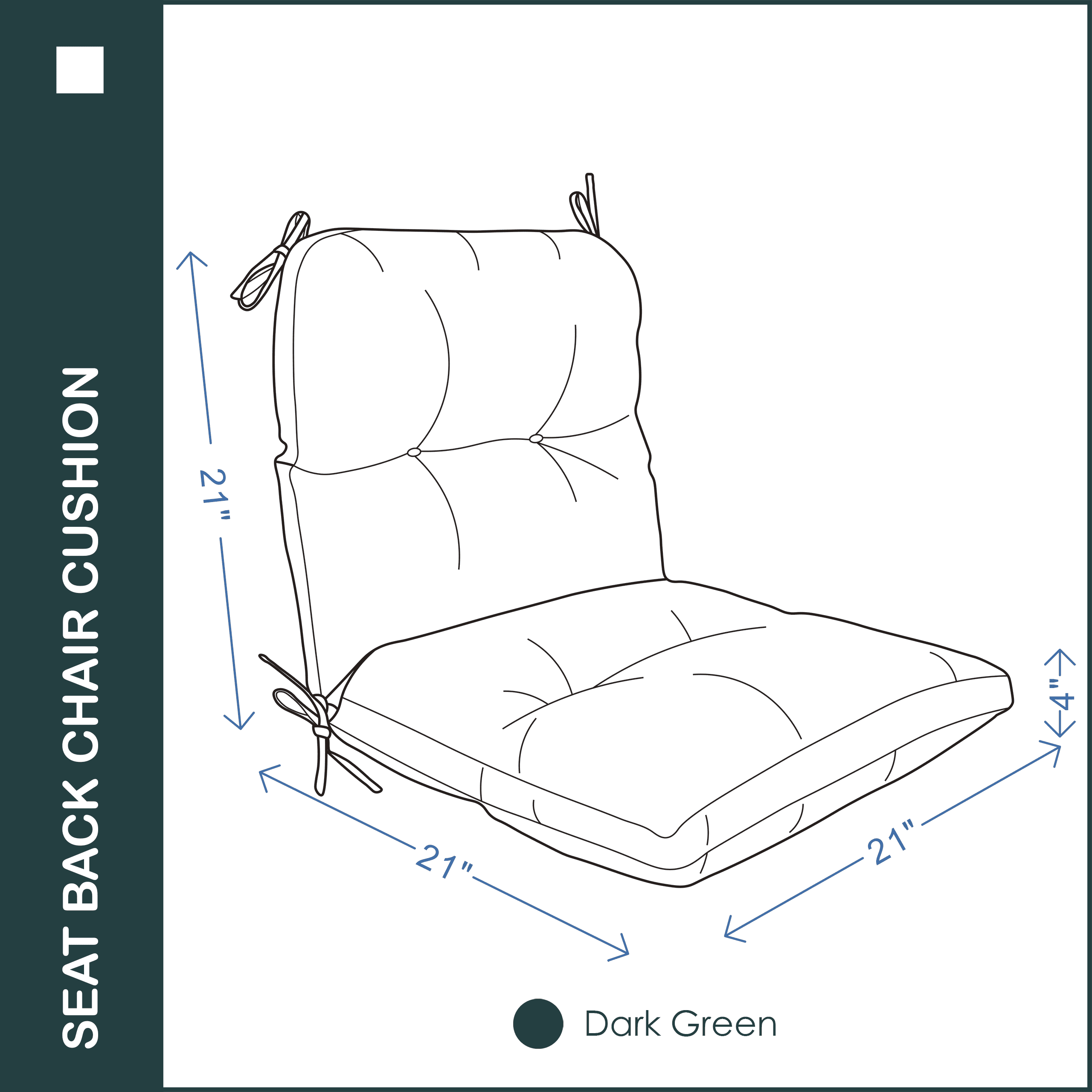 YOOZEKU Outdoor Indoor Seat Back Chair Cushions Set of 4,Waterproof Tufted Lawn Dining Chair Cushions for Patio Furniture with Ties,42x21inch, Dark Green
