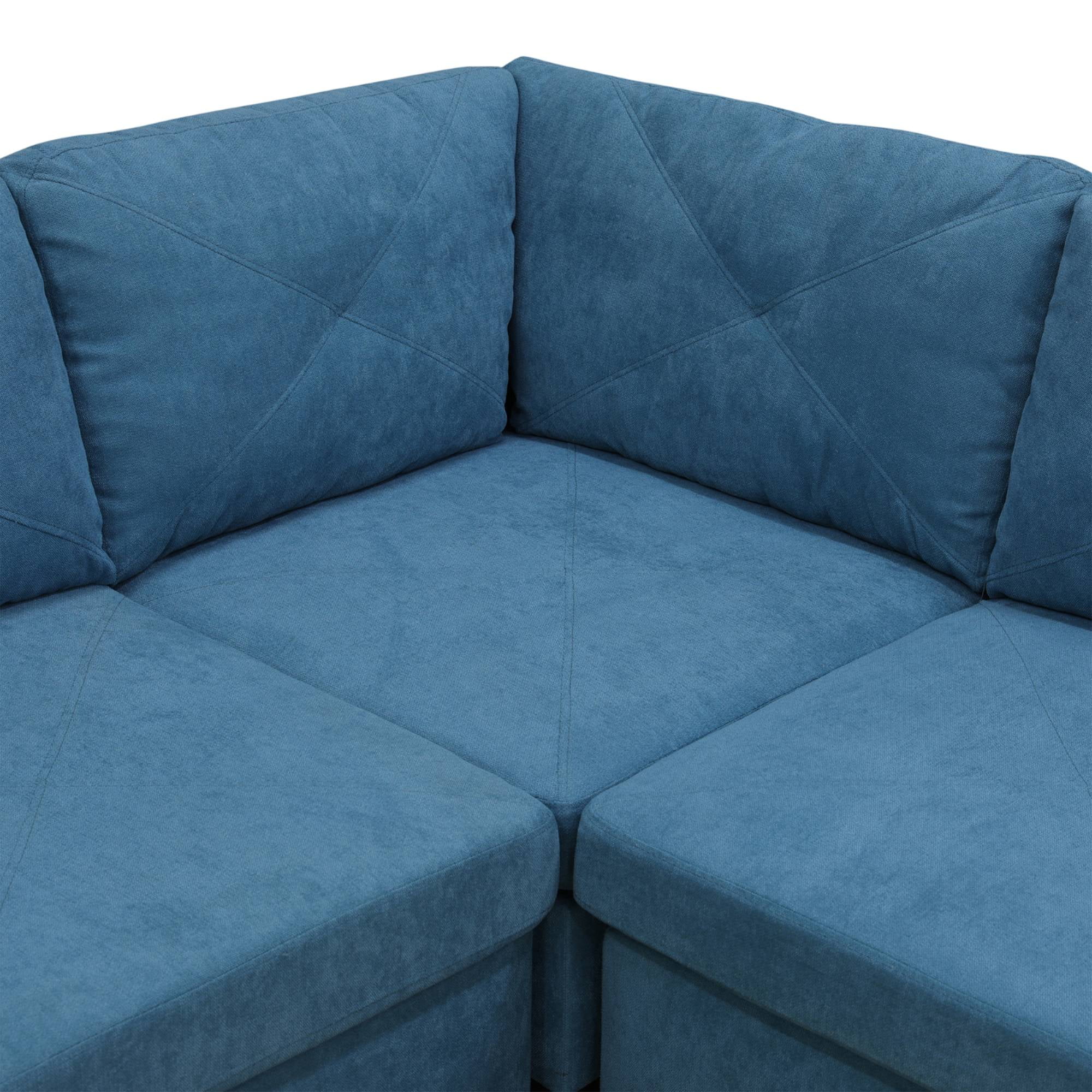 L Shaped Sofa Couch U Shaped Sectional Corner Sofa 6-Seater Furniture Modular Couches for Living room, Lake Blue