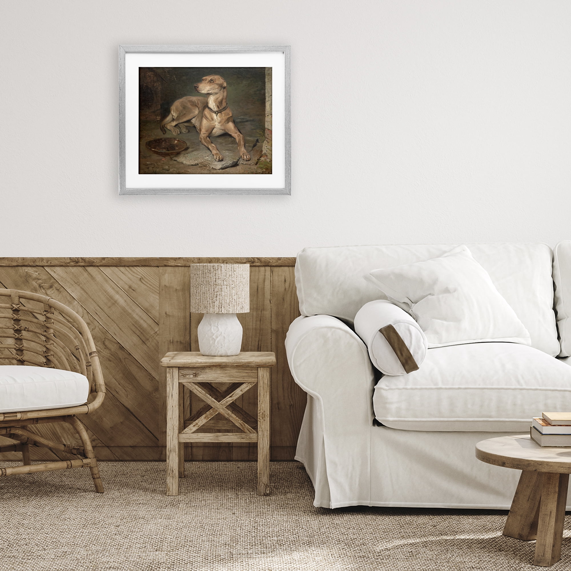 Stupell Industries Historical Dog & Bowl Gray Framed Print Under Glass, design by Lil' Rue