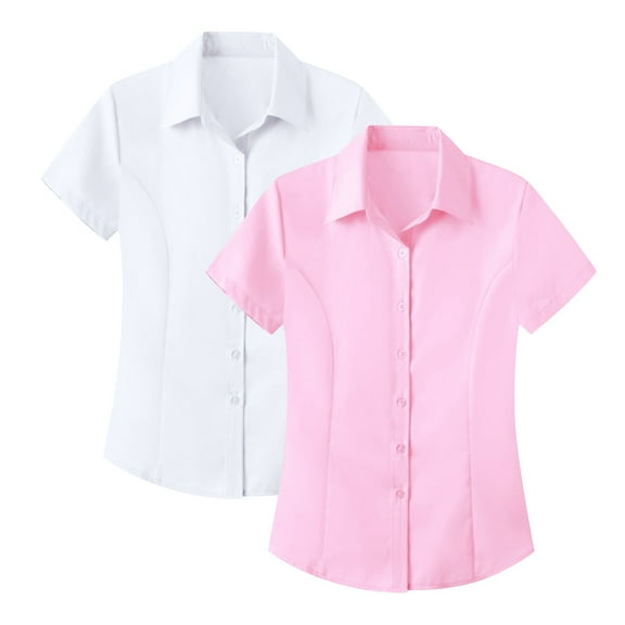ZJXFGS Womens Button Down Shirts Business Button Down Shirts for Women Work Shirts for Women formal Short Sleeve Blouses Shirts Multi-color 4XL