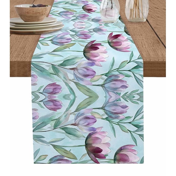 Hokiten Table Runners 48 Inches Long Dress Scarves, Blossoming Botanical Prints Farmhouse Kitchen/Dining Table Runner, Short Coffee Tablerunners, Blue Purple Green Floral 13x48 Inch