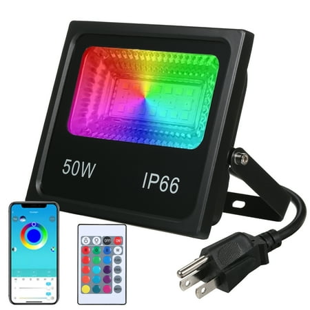 

Ametoys A C85-265V 50W 64LEDs RGBCW LEDs Flood Light Outdoor Lamp IP66 Water Resistance with Controller/ Supported Phones App Control/ Group Controlling/ Timer/ Dimmable Brightness Adjustable/ Music