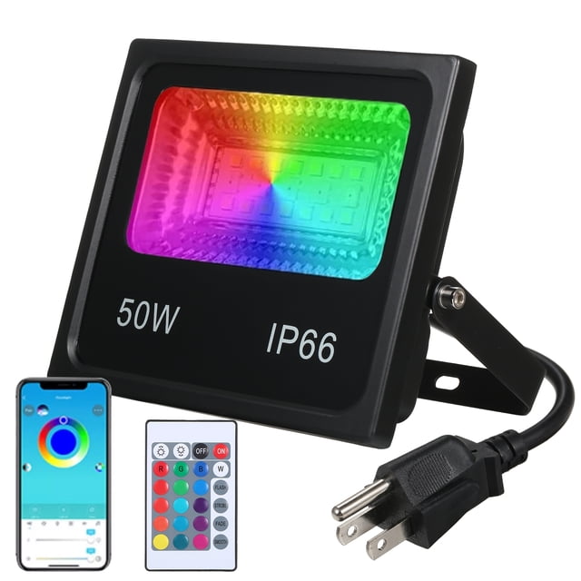 Yeacher C85-265V 50W 64LEDs RGBCW Lampe d'Inondation LEDs Extérieure Résistance à l'Eau IP66 avec Contrôleur