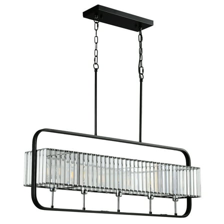 Crystal Chandeliers for Dining Room : 5 light Modern Dining Room Light Fixture, Black Rectangle Chandelier for Kitchen Island Study ,No Bulb