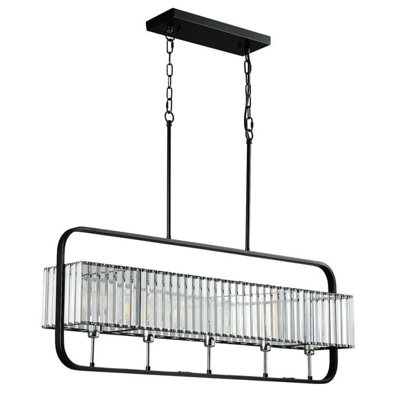 Crystal Chandeliers for Dining Room : 5 light Modern Dining Room Light Fixture, Black Rectangle Chandelier for Kitchen Island Study ,No Bulb