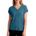 thumbnail image 2 of Lumtrix Womens Henley Sweaters Casual Cap Sleeve Tops Summer Business Work Loose Fitted Shirts Blue XL, 2 of 5