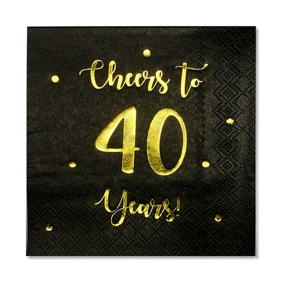 Cheers to 40 Years Cocktail Napkins | Happy 40th Birthday Decorations for Men and Women and Wedding Anniversary Party Decorations | 50-Pack 3-Ply Napkins | 5 x 5 inch folded (Black)