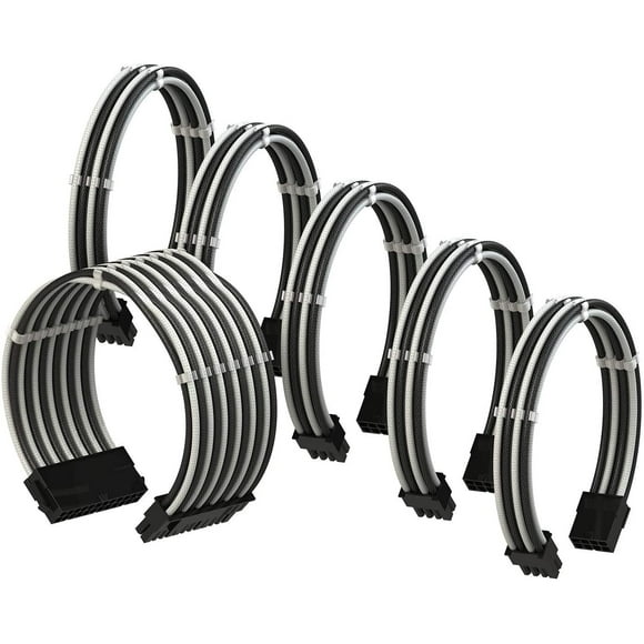 LINKUP - PSU Cable Extension Sleeved Custom Mod GPU PC Braided w/Comb Kit - Compatible with RTX3090┃1 x 24 P (20+4)┃2 x
