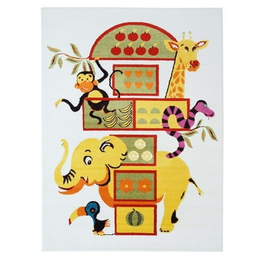 Ladole Rugs Adorable Cute Durable Soft Modern Moda Collection Kids Area Rug Carpet with Elephant White, 5x8