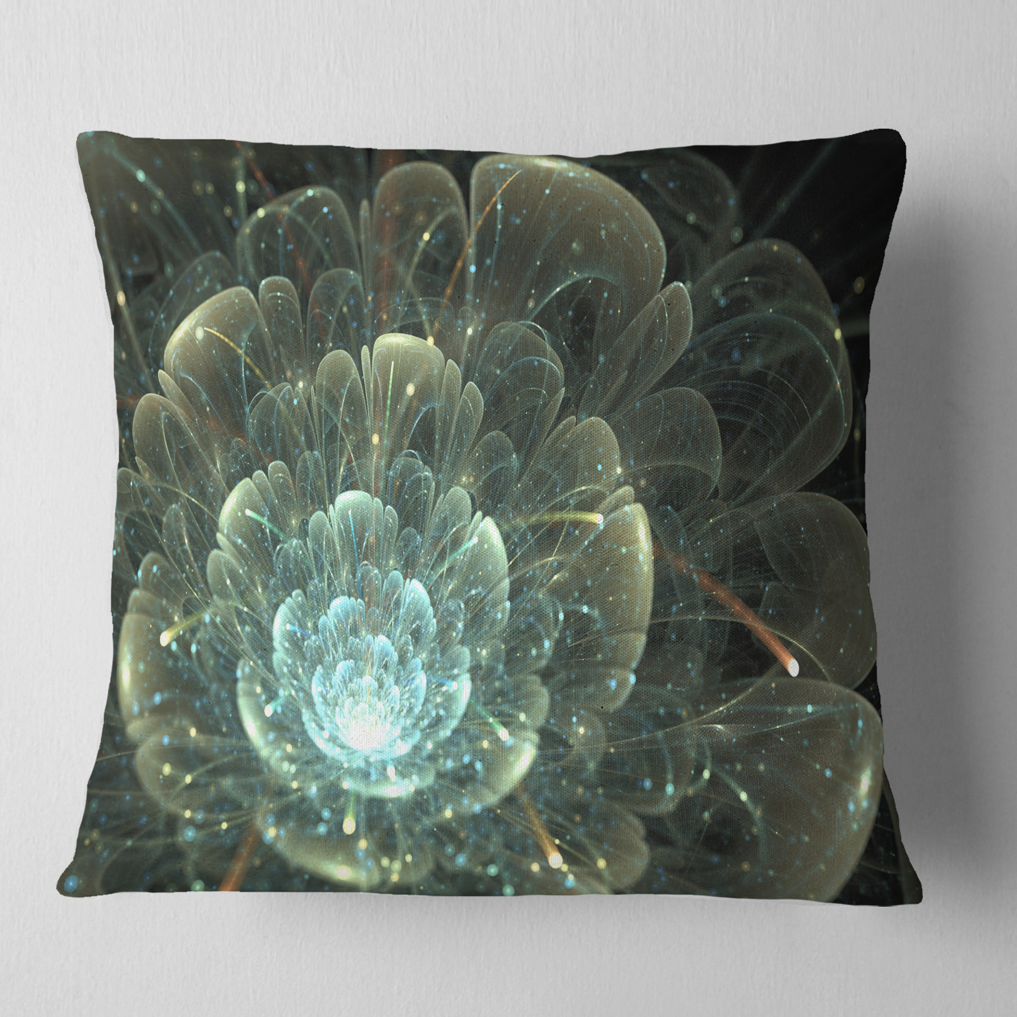 Designart Fractal Flower Blue and Gray - Floral Throw Pillow - 16x16