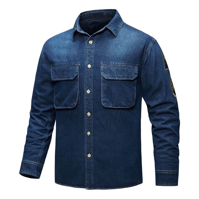 Camisas Para Hombre Manga Larga Camisa vintage para hombre Camisa vaquera de algodón para hombre Camisa de manga larga Camiseta de manga larga para hombre (BU1, 3XL)