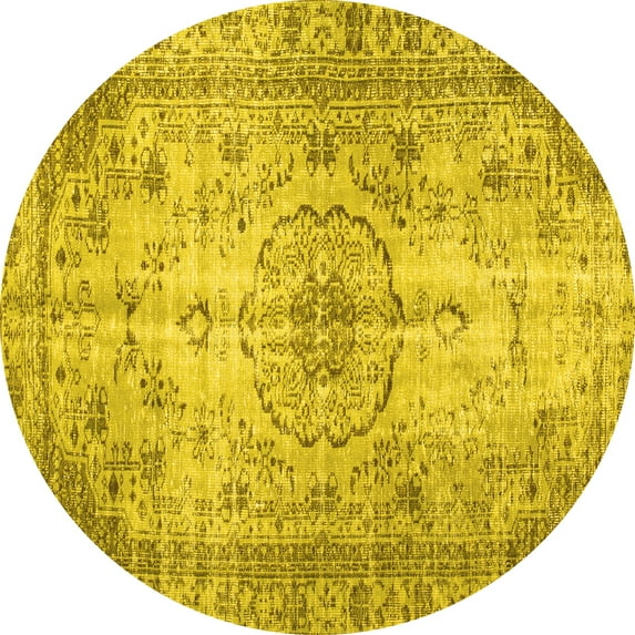 Ahgly Company Machine Washable Indoor Round Persian Yellow Traditional Area Rugs, 3' Round