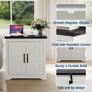 Antique White 24 Farmhouse End Table with Charging Station | Rustic Sofa Side Table with Sliding Barn Door & Shelf | for Living Room, Bedroom