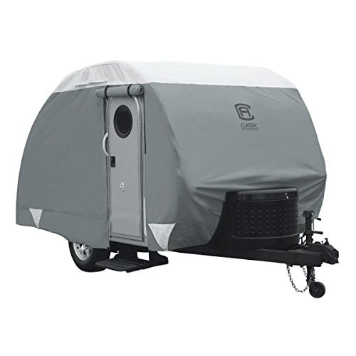 Classic Accessories Housse de Remorque Over Drive PolyPRO3, S'Adapte à 12'-15'L, 7'W, Modèle 4, Résiste aux Larmes, Housse de Rangement pour Remorque de Voyage, Compatible avec les Remorques R-Pod/Clamshell, Gris/blanc