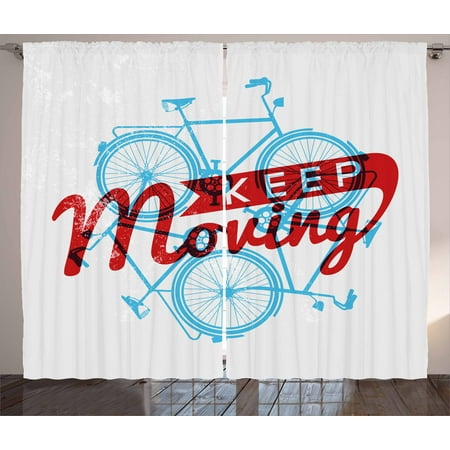 retro curtains 2 panels set keep it moving motivational phrase hipster lifestyle bicycle grunge display - Retro Curtains retro curtains 2 panels set keep it moving motivational phrase hipster lifestyle bicycle grunge display - Retro Curtains