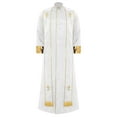 thumbnail image 6 of iiniim Men's Priest Robe with Gold Trim and Cross Front Zip Stand Collar Long Sleeve for Church Worship White XL, 6 of 7