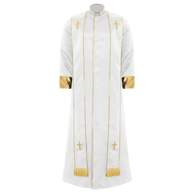 iiniim Mens Friar Medieval Renaissance Priest Long Robe Church Worship Halloween Party Cosplay Costume White 3XL