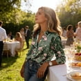thumbnail image 5 of Womens Floral Satin Blouse Long Sleeve Button Down Silk Feel Modern Work Top Dark Green L, 5 of 6