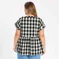 thumbnail image 3 of DARING DIVA Women's Plus Gingham Notch V Neck Blouse Babydoll Peplum Top 1X Black, 3 of 6