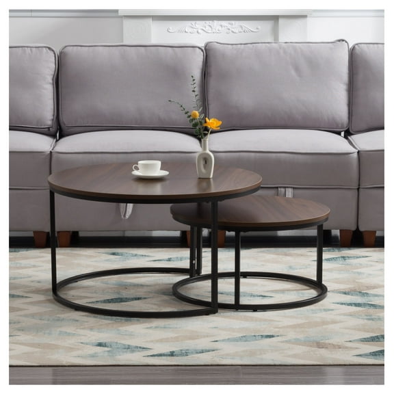 Nesting Round Coffee Table Set of 2-piece brown