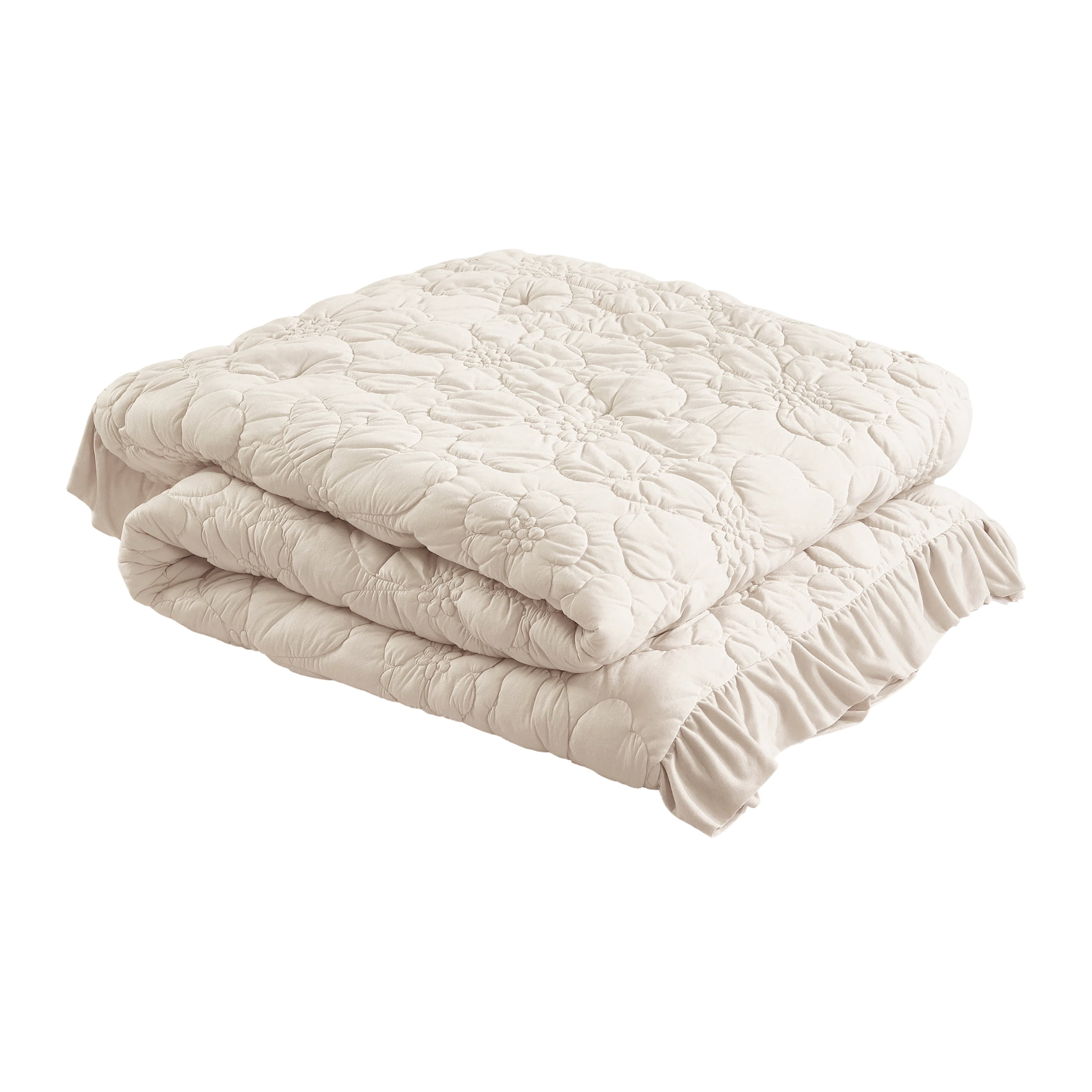 The Pioneer Woman Ruched Floral 3-Piece Comforter Set, King, All Season, Linen