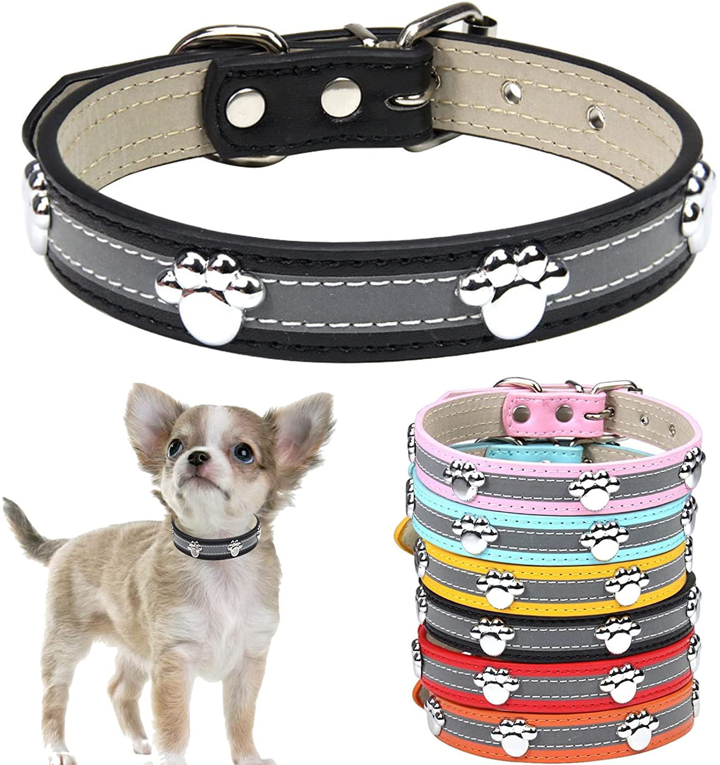Adjustable PU Leather Small Pet Dog Cat Collar Puppy Multi-Styles Collars Decor 