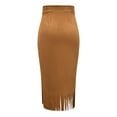 thumbnail image 4 of QHFBli Women's Fringe Trim Suede Skirt High Waisted Pencil Dressy Fall Winter Midi Long Skirt, 4 of 6