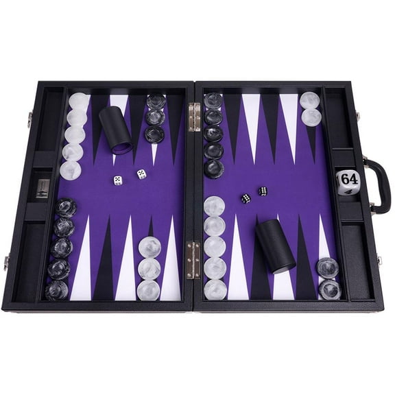 Wycliffe Brothers 21-inch Tournament Backgammon Set – Black/Purple