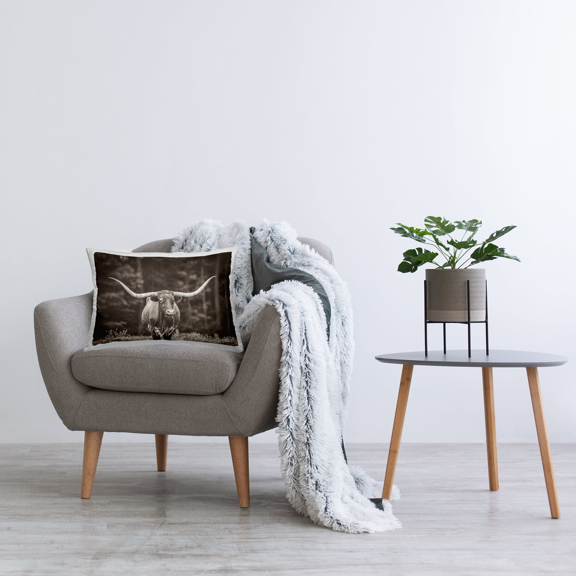 Stupell Industries Longhorn Among Flowers Decorative Printed Throw Pillow Design by Nathan Larson.