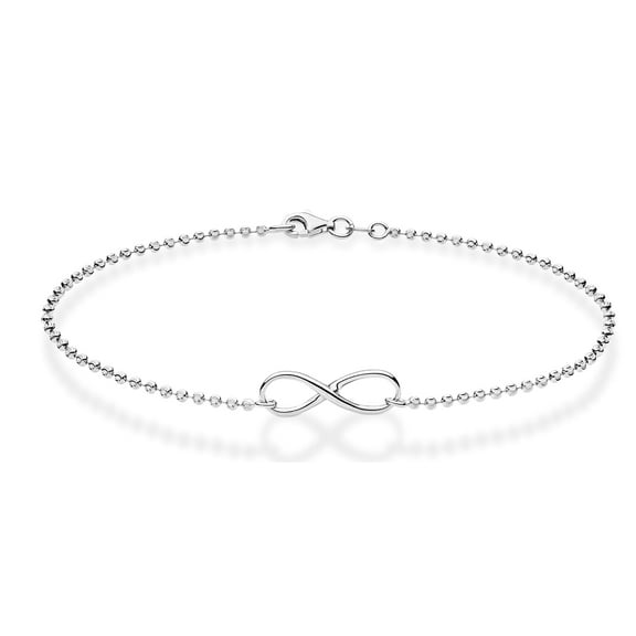 Miabella 925 Sterling Silver Diamond-Cut Infinity Beaded Ball Chain Anklet Ankle Bracelet for Women, Choice White or Yellow, Made in Italy (9, Sterling-Silver)
