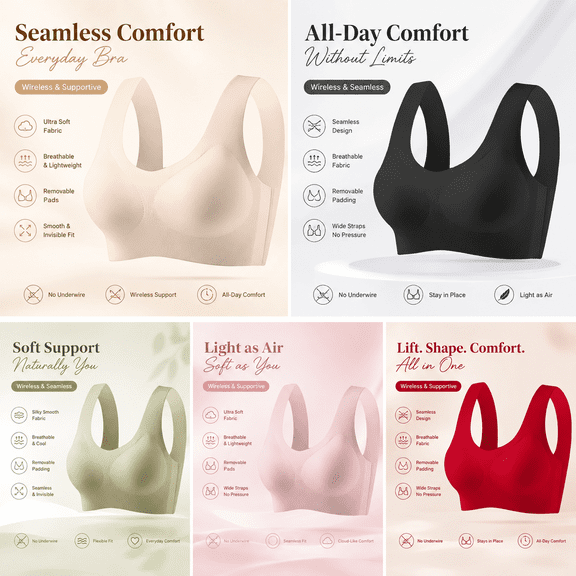 Womens Seamless Wireless Bra Push up Thick Straps Bra for Women Casual Daily Comfy Tops
