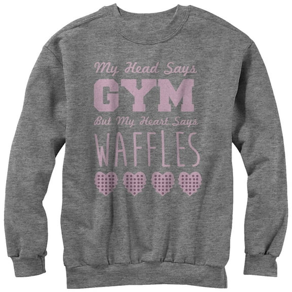 Women's CHIN UP Head Says Gym Heart Says Waffles Sweatshirt Athletic Heather 2X Large
