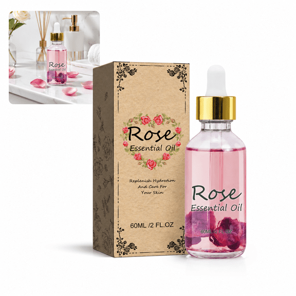 Rose Essential Oil, 60mL / 2 fl oz Dropper Bottle for Diffuser, Humidifier, Bath, Skin and Hair Blends
