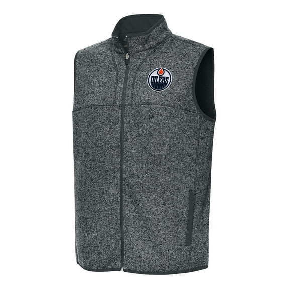 Men's Antigua Heather Gray Edmonton Oilers Fortune Full-Zip Vest