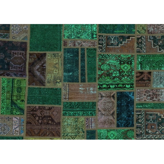 Ahgly Company Machine Washable Indoor Rectangle Patchwork Turquoise Blue Transitional Area Rugs, 6' x 9'