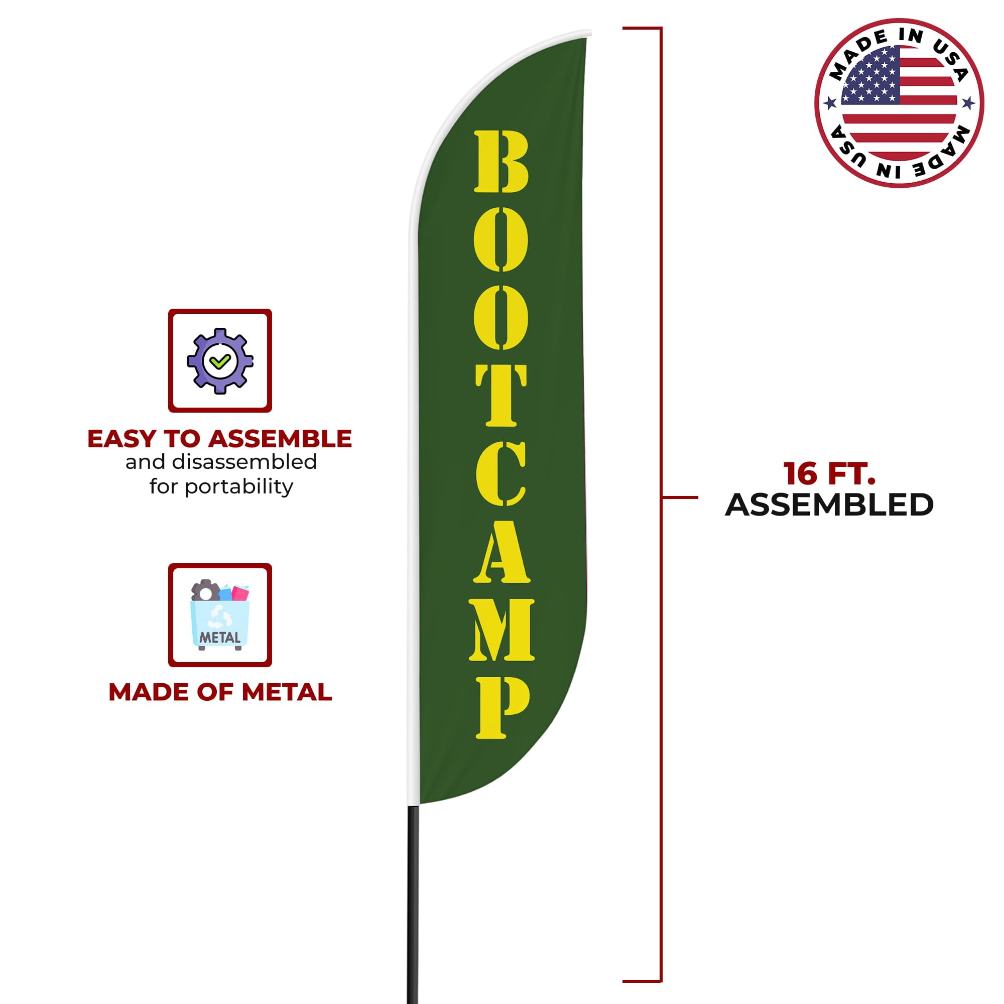 Boot Camp Sign feather flag for Outdoor by Mavis Printing | 11.5 FEET Long Polyester Outdoor Banner Flag for Easy Hang | HD Print Swooper I Flag Only to Advertise Boot Camp BusinessI Flag Only