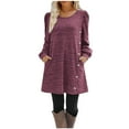 thumbnail image 2 of TopLLC Robe Mi-Mollet à Manches Longues Col Rond Mode Décontractée Couleur Unie Robe Mi-Mollet à Manches Longues Robe Femme, 2 of 8