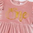 thumbnail image 4 of IBTOM CASTLE Infant Baby Girls Velvet Romper First Birthday Outfit Ruffles Long Sleeve Bodysuit Jumpsuit Christmas Fall Winter Clothes for Photo Shoot 12-18 Months Pink + Gold Pumpkin, 4 of 8