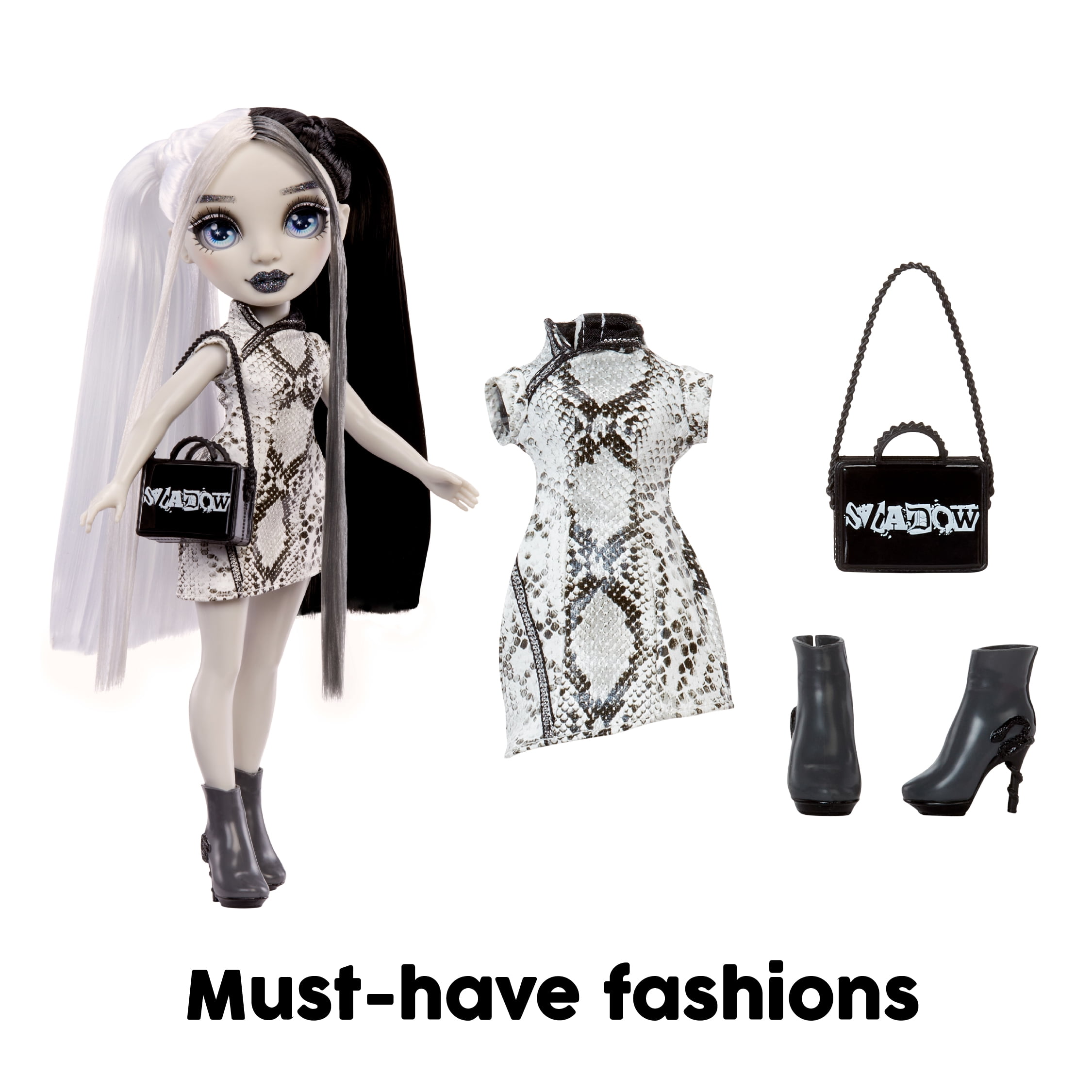 Rainbow High Shadow High Heather Grayson- Grayscale 11” Fashion Doll, Black and White Hair, Outfit, Stylish Handbag, Kids Gift 4-10 Years