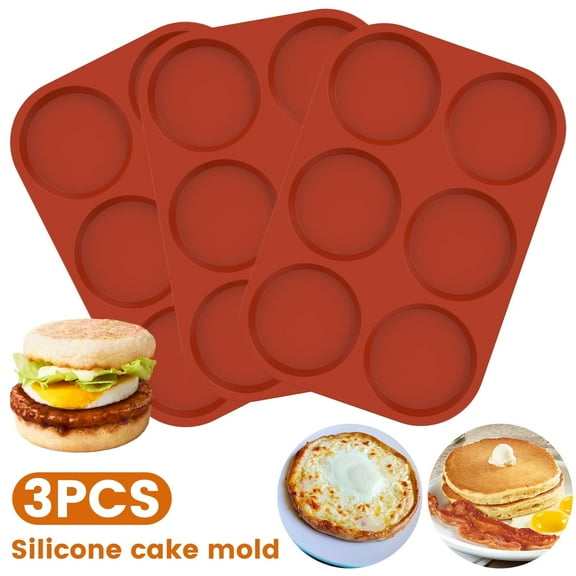 3 Pcs Silicone Egg Molds 6 Cavities Muffin Top Pans Easy Release Hamburger Bun Molds Silicone Muffin Baking Pans for Breakfast Egg Sandwich Pie Shortbread