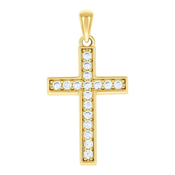 925 Sterling Silver Yellow-tone Unisex Cubic Zirconia Cross Religious Charm Pendant Necklace 29.8x14.9mm Wide Pendant fo
