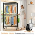 thumbnail image 4 of Clothes Rack, Heavy Duty Clothing Rack for Hanging Clothes, Clothing Rack with Wheels, Adjustable Metal Garment Rack, 15.7"D x 35.5"W x 79"H, Black, 4 of 8