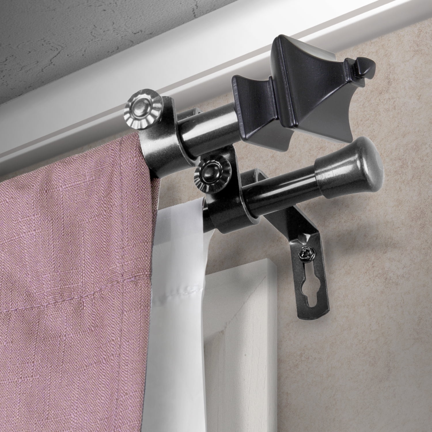 Central Design Products Steel 0.62" Modern Double Curtain Rod, Black