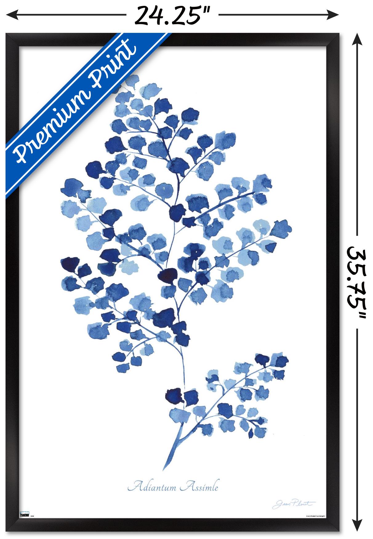 Jean Plout - Indigo Botanical Adiantum Assimle Wall Poster, 22.375" x 34" Framed