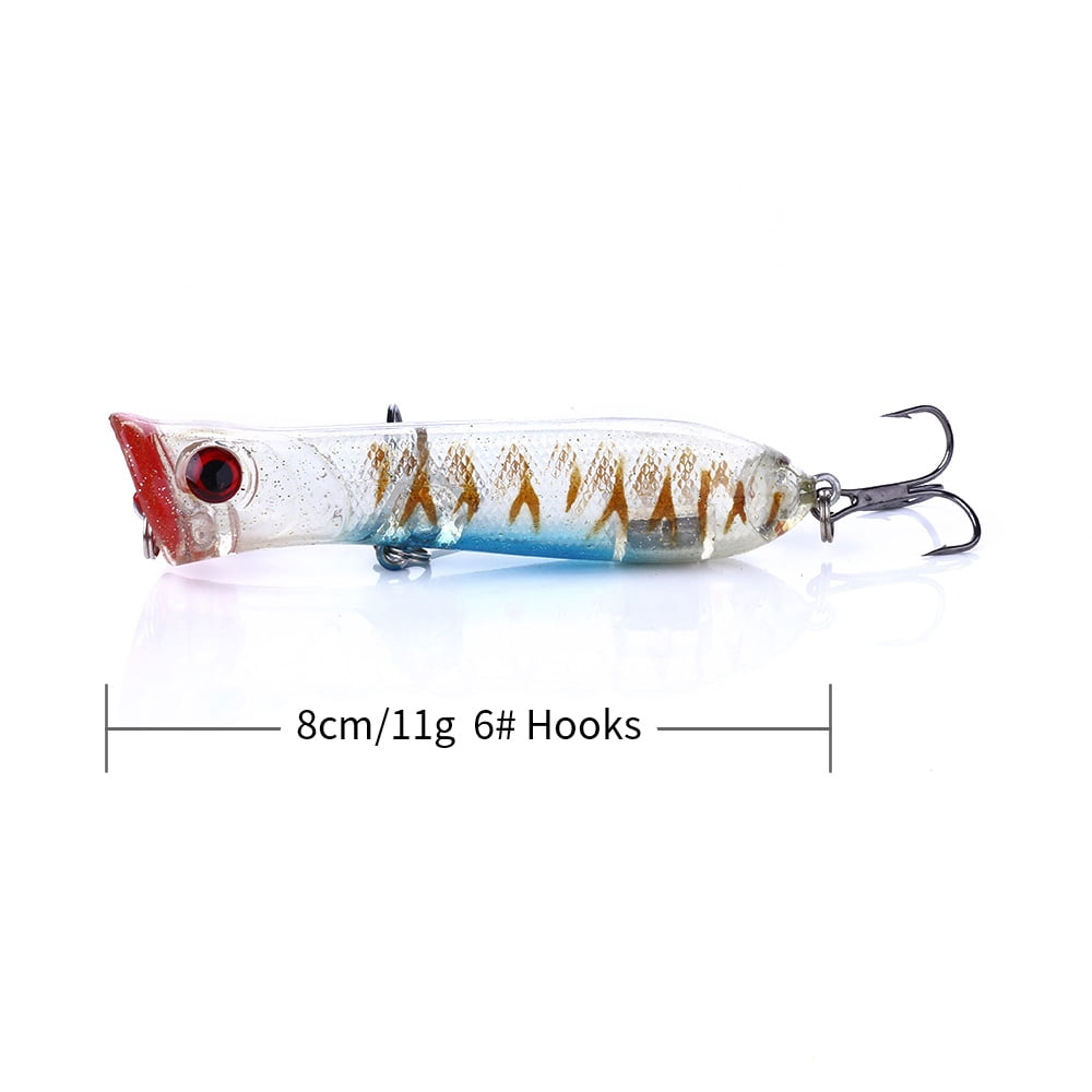 HENGJIA Top Water Popper Saltwater Fishing Lures, 10PCS Pencil Popper Treble Hooks Surf Fishing Lures for Striper Pike Salmon Lures Bass Popper Fishing Plugs Offshore, 0.39oz/3.15in