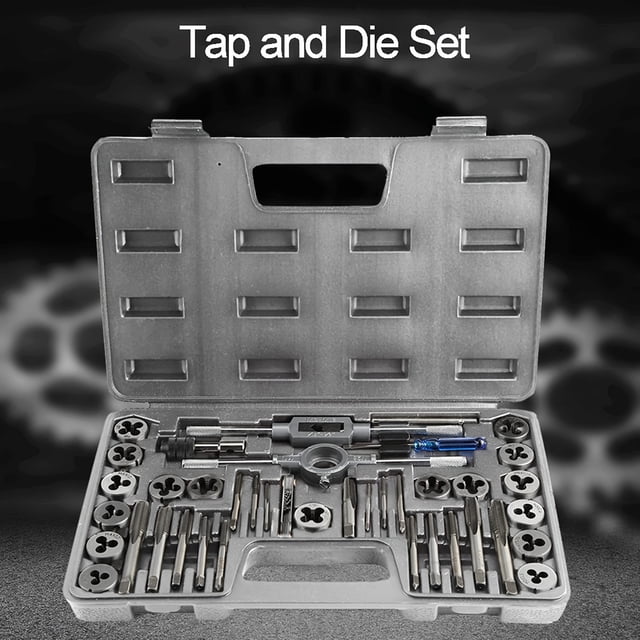 HLONK 40pcs Tap And Die Set M3-M12 Screw Nut Tap And Die Set Hand Tools With Wrenches Pitch Gauge Threading Tool Set For Cutting External And Internal Threads Machining With Adjustable